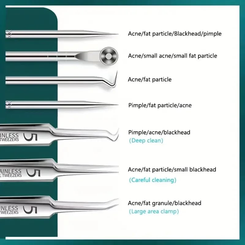 8-Piece Stainless Steel Acne Extraction Tool Kit - Professional