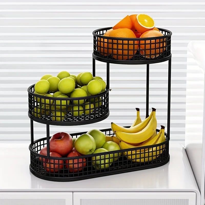 Stainless Steel Multi-Layer Round Fruit Basket Storage Display Rack