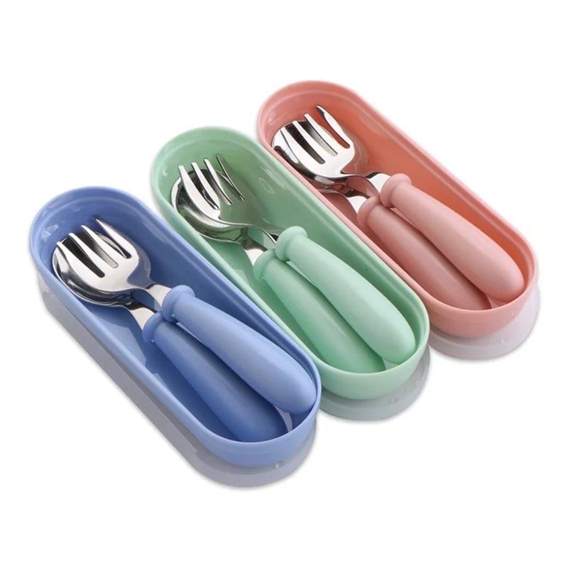 3-Piece Stainless Steel Kids Cutlery Set with Portable Storage Box