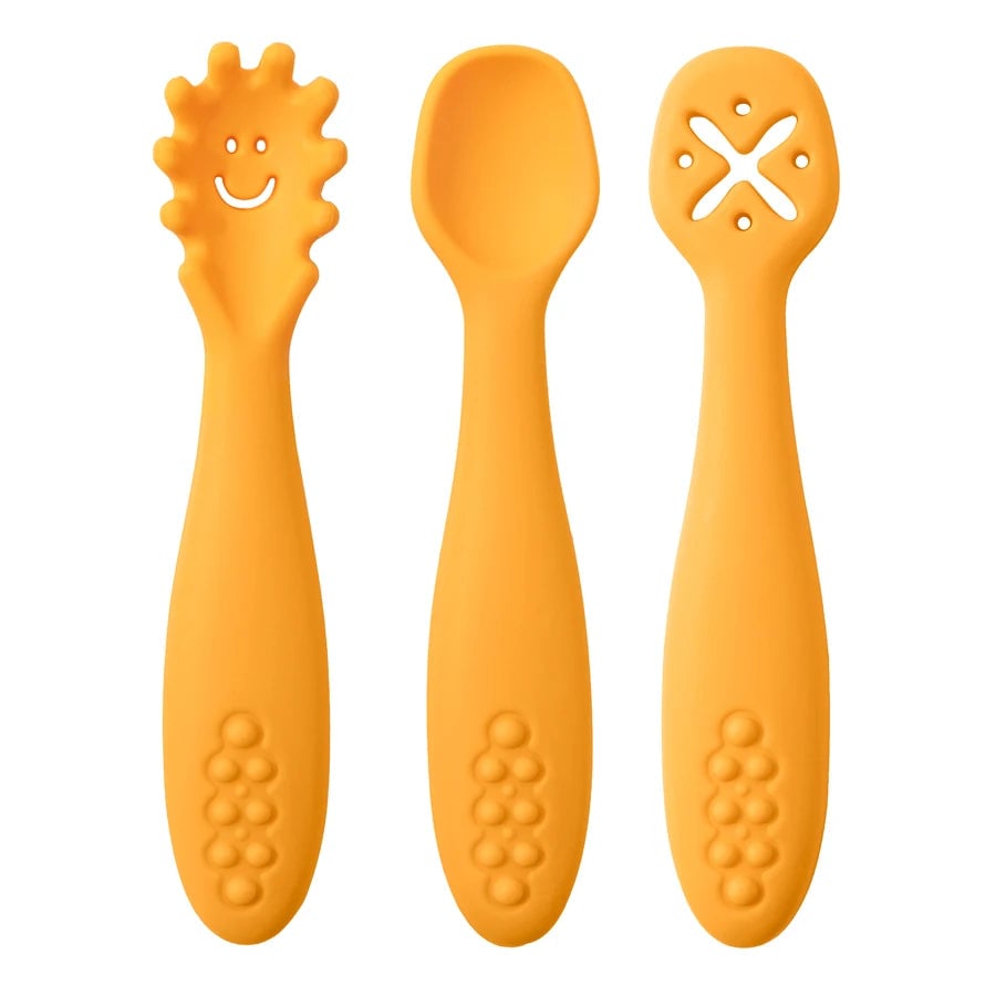 3PCS Baby Learning Spoons Set - Soft Silicone Weaning Cutlery