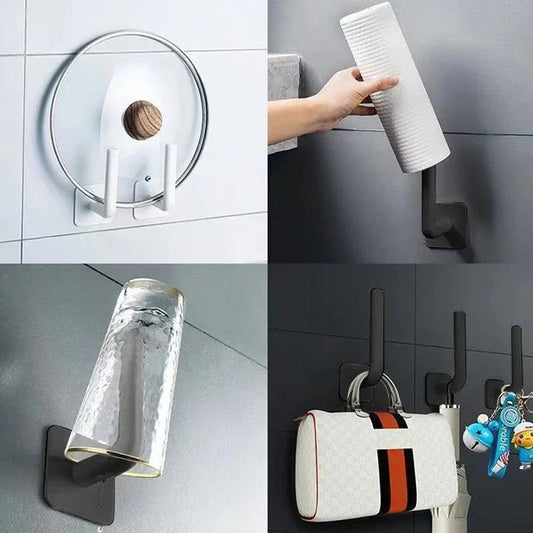 4PCS No Drill Adhesive Wall Hooks Strong Paste Shelf Hat Rack