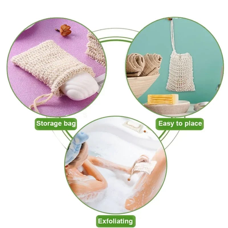 Natural Sisal Soap Saver Bags - Mesh Soap Holder Pouch Set