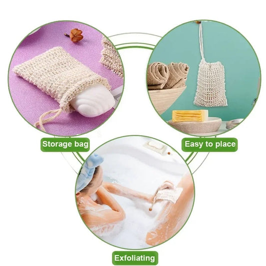 Natural Sisal Soap Saver Bags - Mesh Soap Holder Pouch Set