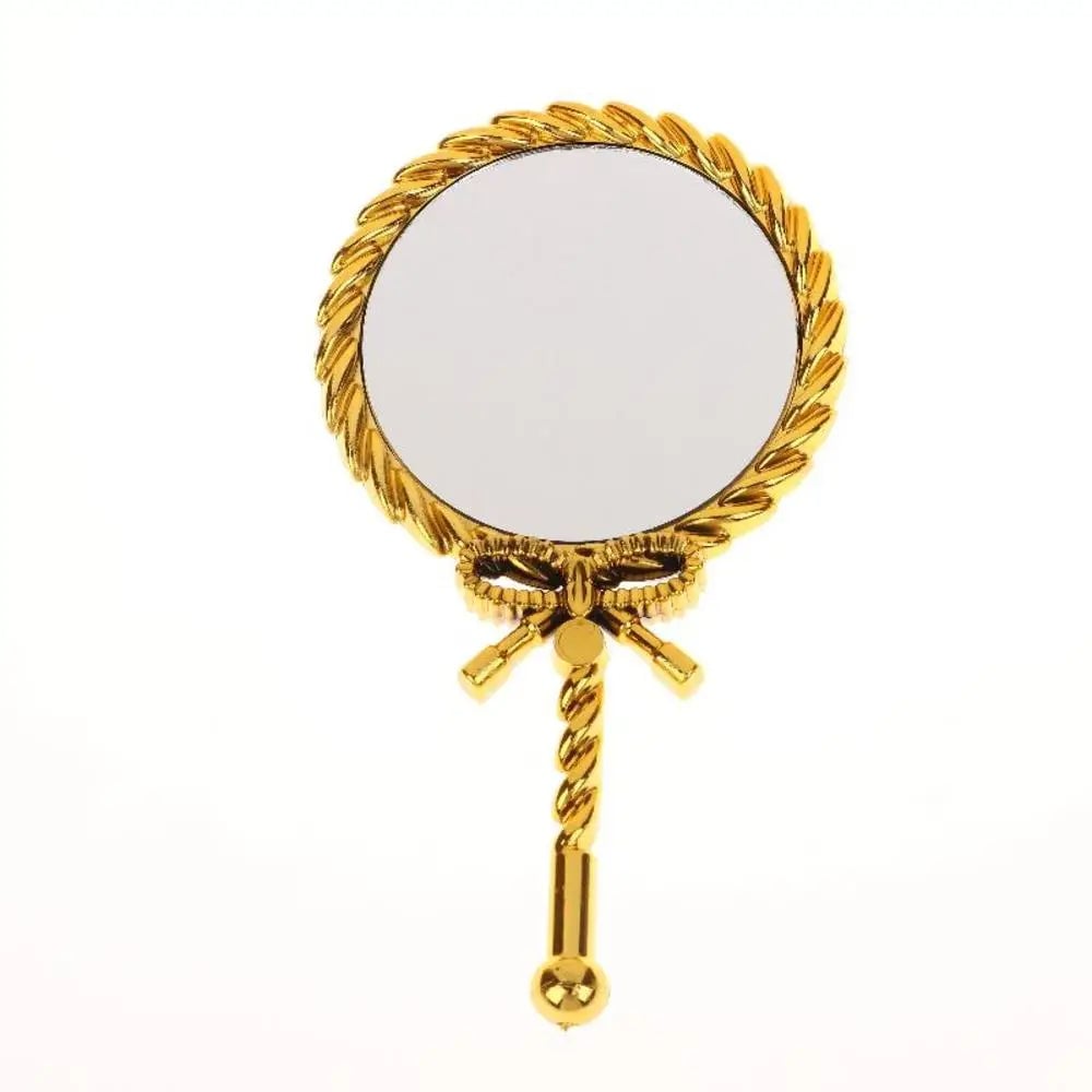 Vintage Oval Round Handheld Makeup Mirror Patterned Beauty Tool