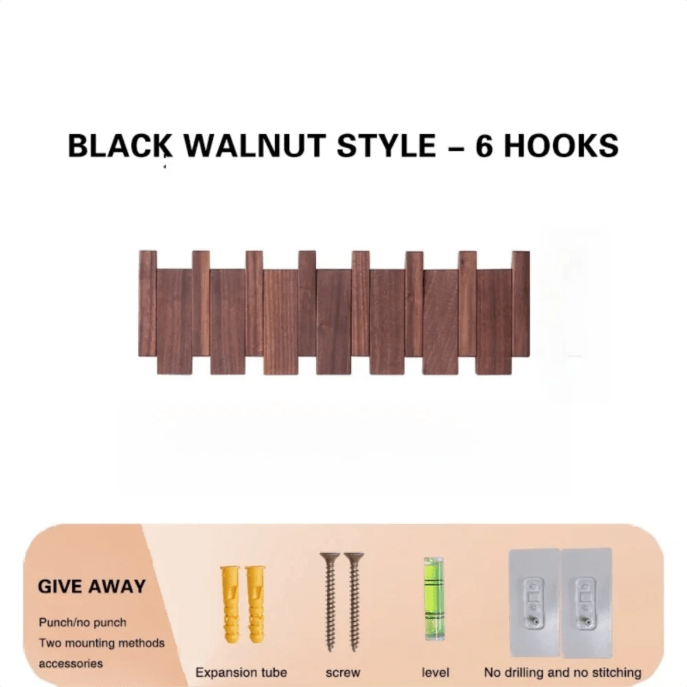 Wall Mounted Wood Coat Rack 8 Hooks Piano Key Shaped Entry Porch