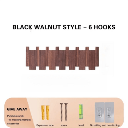Wall Mounted Wood Coat Rack 8 Hooks Piano Key Shaped Entry Porch