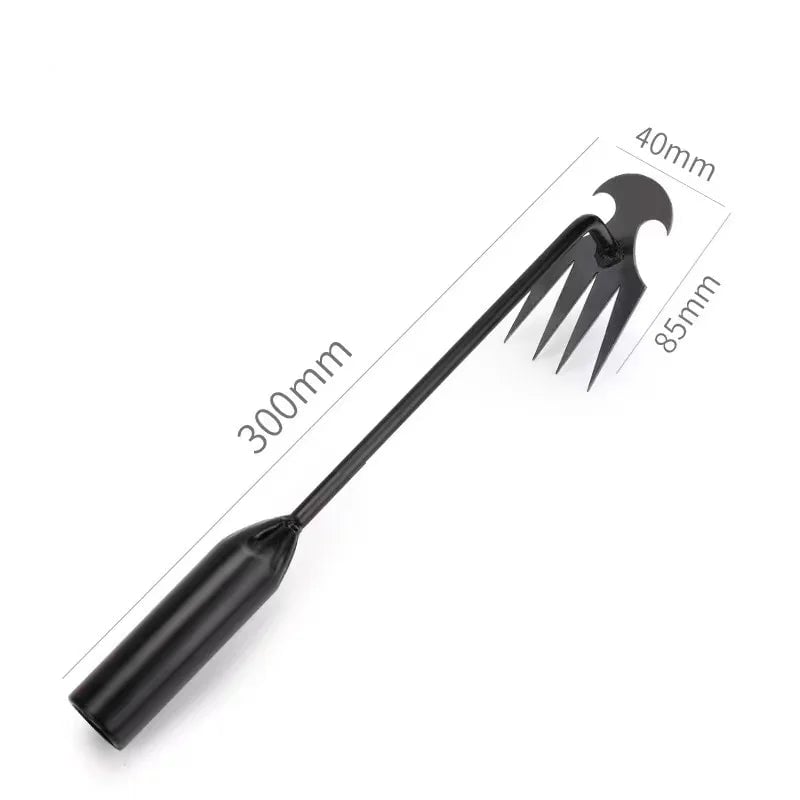 4-Tooth Hand Weeder Tool - Steel Prong Garden Cultivator