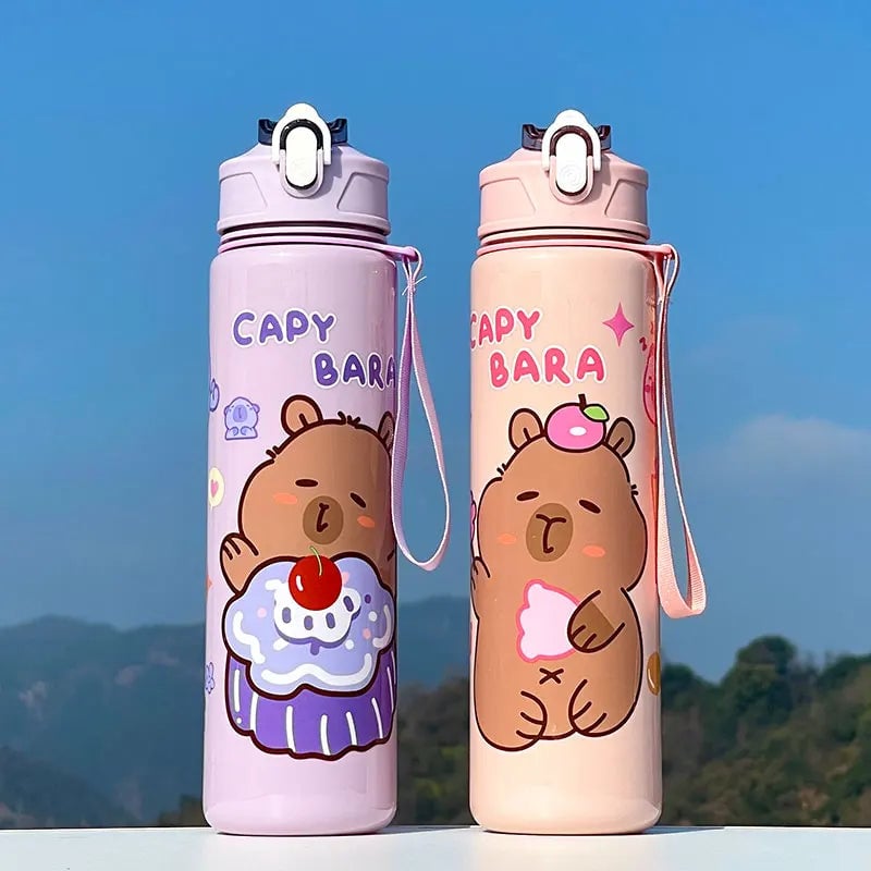 Large Capacity Capybara Straw Water Bottle - Portable Sports Cup 750ml
