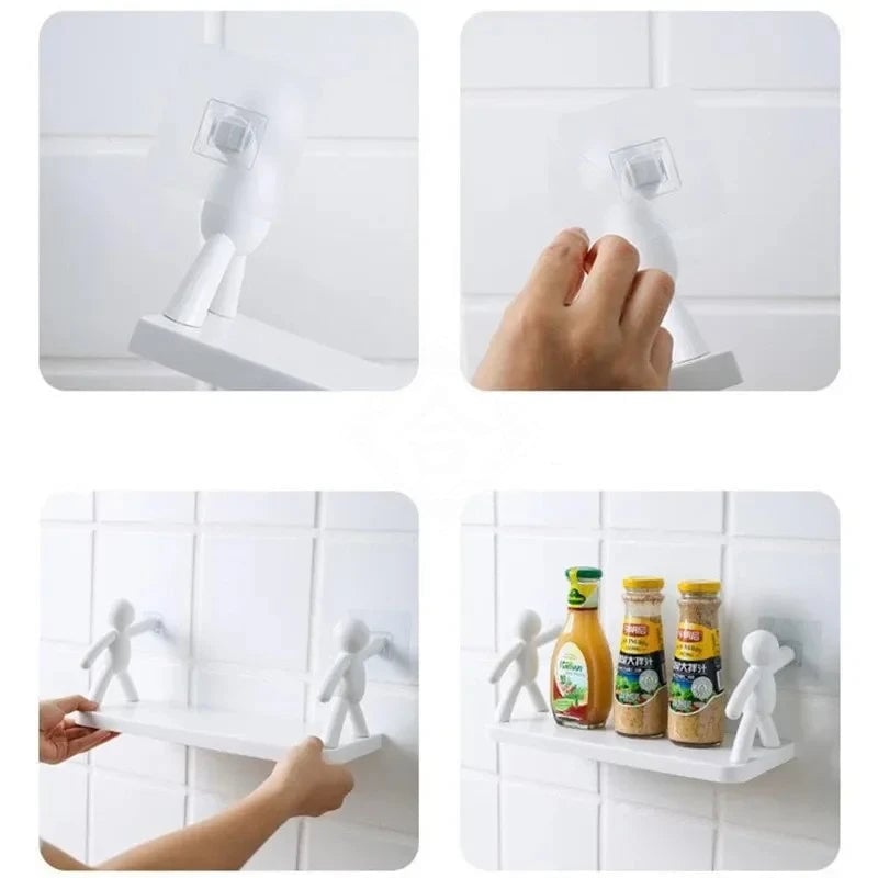 Self-Adhesive PP Bathroom Storage Rack Shampoo Shelf Organizer