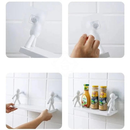 Self-Adhesive PP Bathroom Storage Rack Shampoo Shelf Organizer