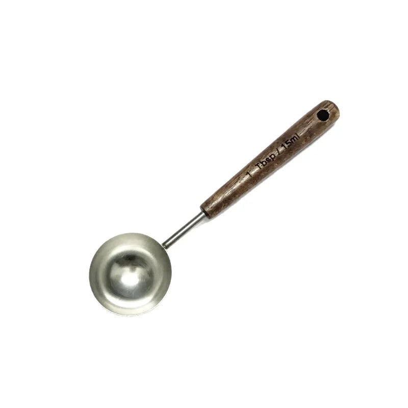 Oak Handle Stainless Steel Measuring Spoon - Coffee Bean Milk Powder