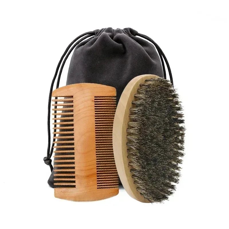 Professional Boar Bristle Wood Handle Beard Shaving Brush Kit