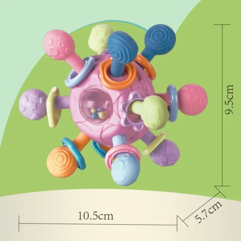 Rotating Rattle Ball Silicone Teether Baby Toy 0-12 Months Sensory