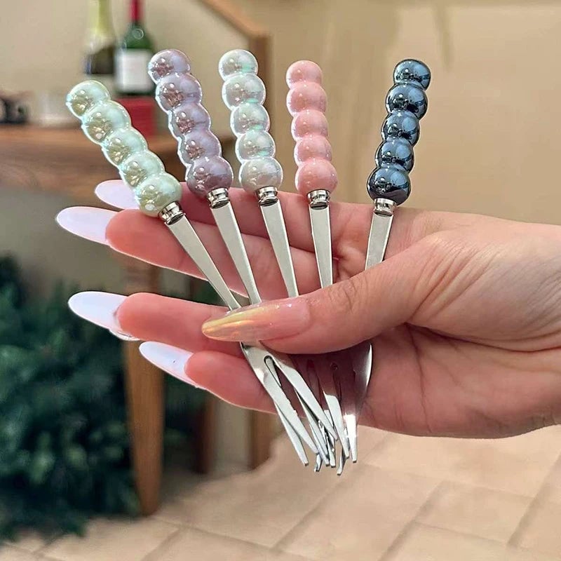 4-Tine Stainless Steel Dinner Forks Set Korean Cutlery Kitchen