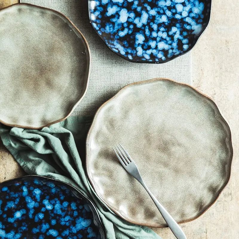 Vintage Ceramic Dinner Plates Set - Round Disk Design Restaurant Style