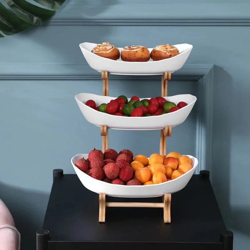 Multi-Compartment Wooden Serving Tray - Fruit Bowl & Candy Dish