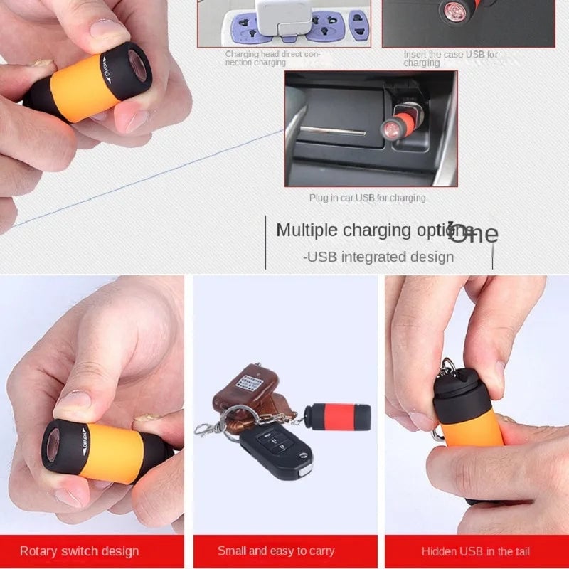 LED Micro Pocket Flashlight USB Rechargeable Waterproof Keychain