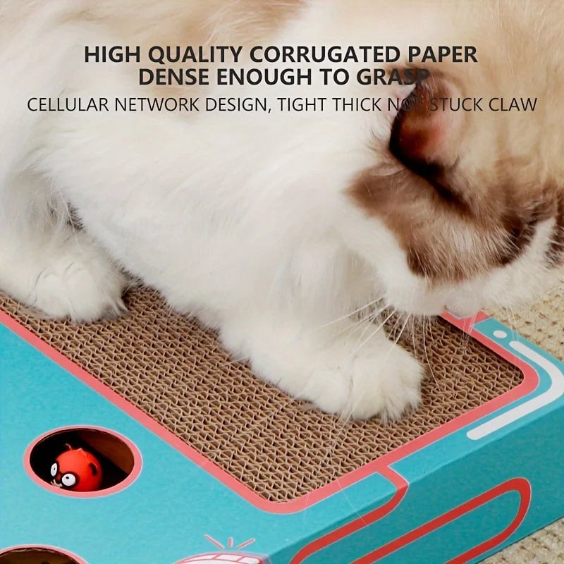 Pop-Up Interactive Cat Scratcher - Corrugated Cardboard Multi-Play Toy