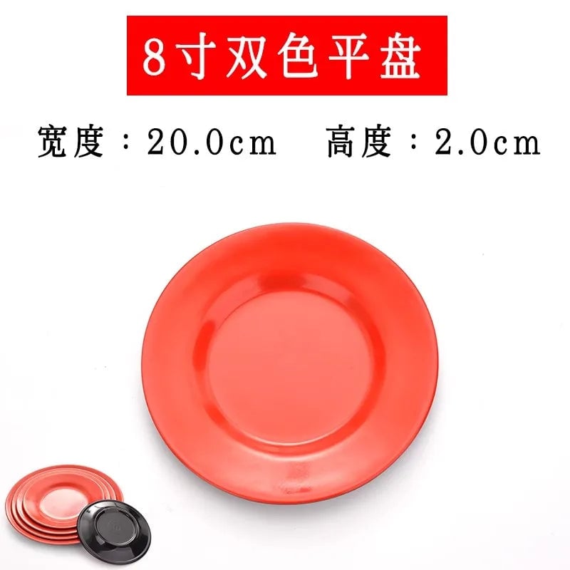 Round Red Melamine Plate - Durable Plastic Self-Service Tableware