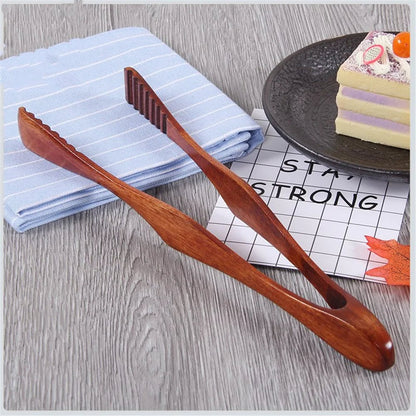 Bamboo Kitchen Tongs - Natural Wood BBQ Food Serving Utensil Tool