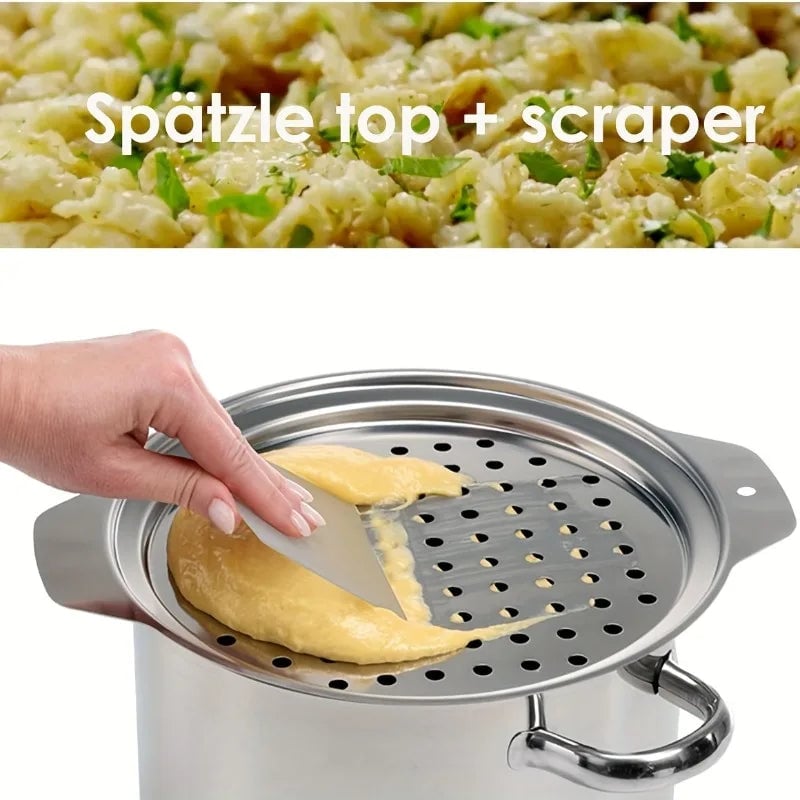Stainless Steel Spaetzle Maker with Lid & Scraper - German Dumpling
