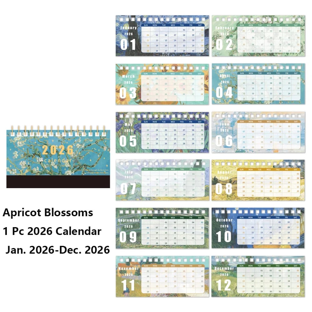 2026 Monthly Desk Calendar Vintage Painting Design With Memo Notes