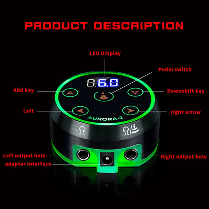 Aurora 2 Dual Output LCD Touch Screen Tattoo Power Supply Battery
