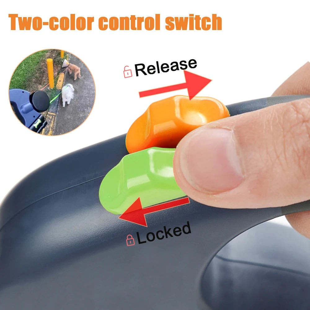 3m Retractable Dog Leash Dual Lead 360° Swivel Reflective Small Dogs