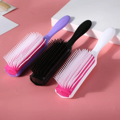 9 Rows Hair Brush Detangling Comb Scalp Massage Straight Curly Hair