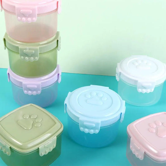 Mini Plastic Sauce Container Cat Paw Lid Round Square Sealed Box