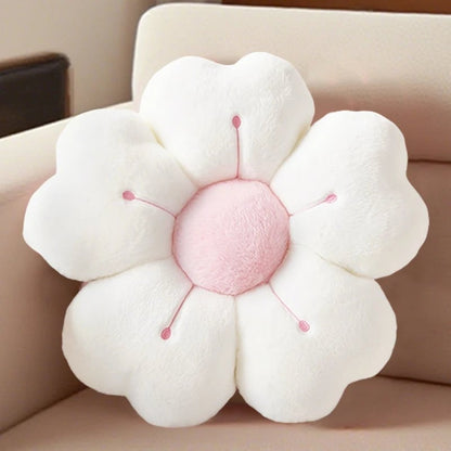 Soft Plush Daisy Flower Throw Pillow - White/Pink Decorative Cushion