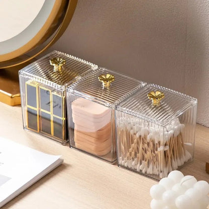Clear Acrylic Cotton Swab Storage Container Desktop Makeup Organizer