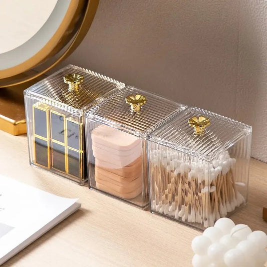 Clear Acrylic Cotton Swab Storage Container Desktop Makeup Organizer
