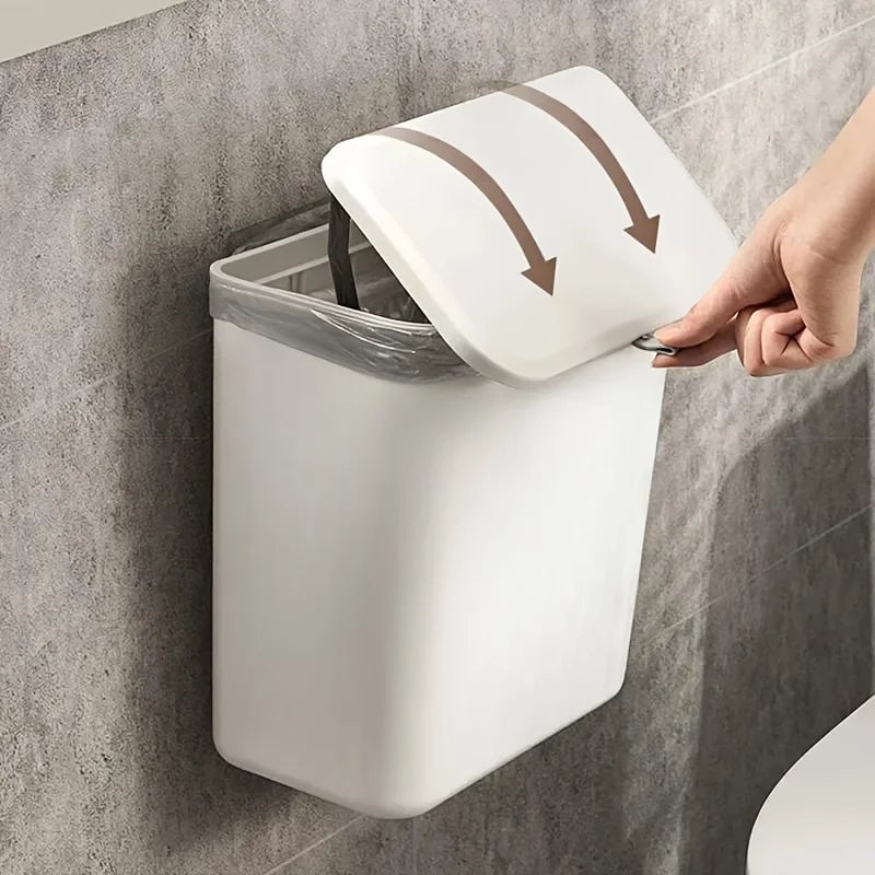 White Wall Mounted Kitchen Trash Bin - Plastic Garbage Storage