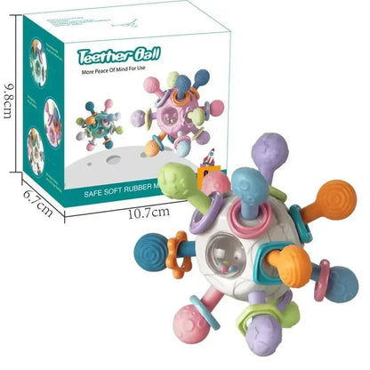 Rotating Rattle Ball Silicone Teether Baby Toy 0-12 Months Sensory