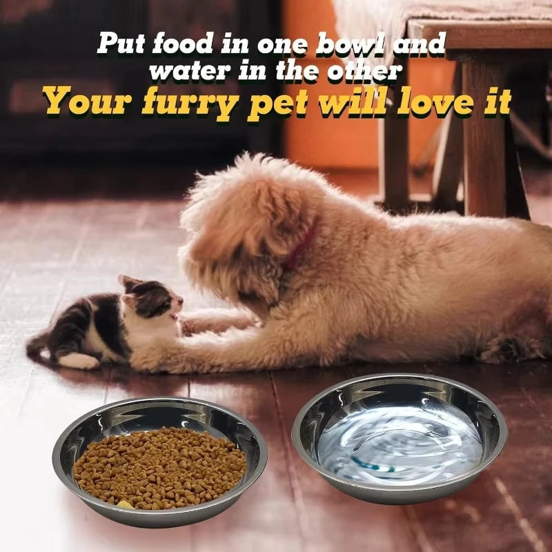 Slip-Resistant Stainless Steel Cat Bowl Set - Low Profile Wide Design