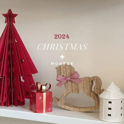 Small Wooden Horse Desktop Holiday Decoration - Festive Ornament