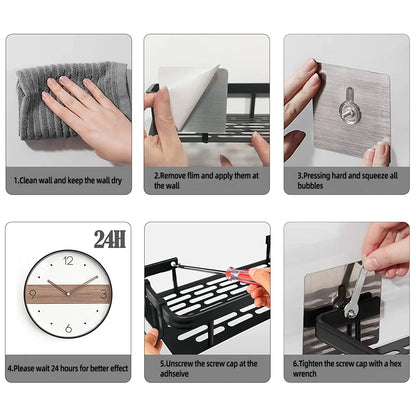 No Drill Corner Bathroom Storage Rack Wall Mount Shower Organizer