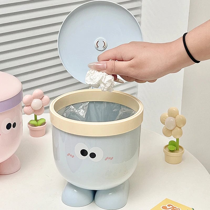 Mini Desktop Trash Can with Lid - Countertop Waste Basket Blue Pink