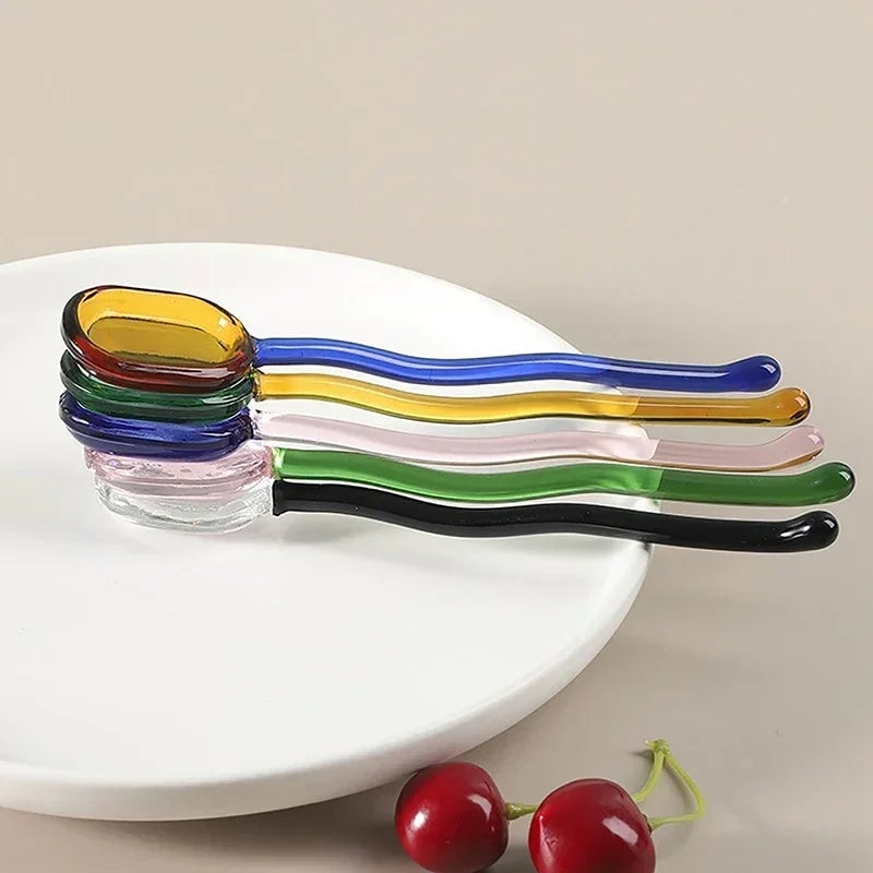 Colored Glass Long Handle Dessert Spoons - Coffee Stirring Spoons