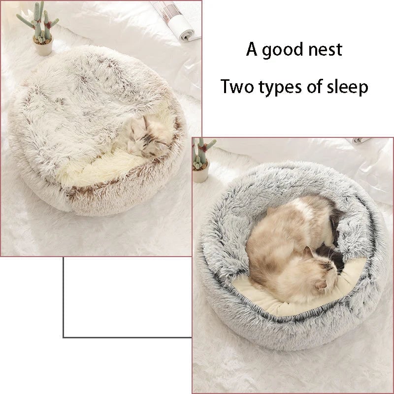 Round Plush Pet Cave Bed - Warm Sleeping Nest for Cats & Dogs