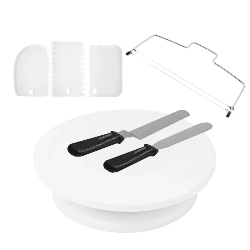 Rotating Cake Turntable & Icing Smoother Kit - DIY Decorating Tools