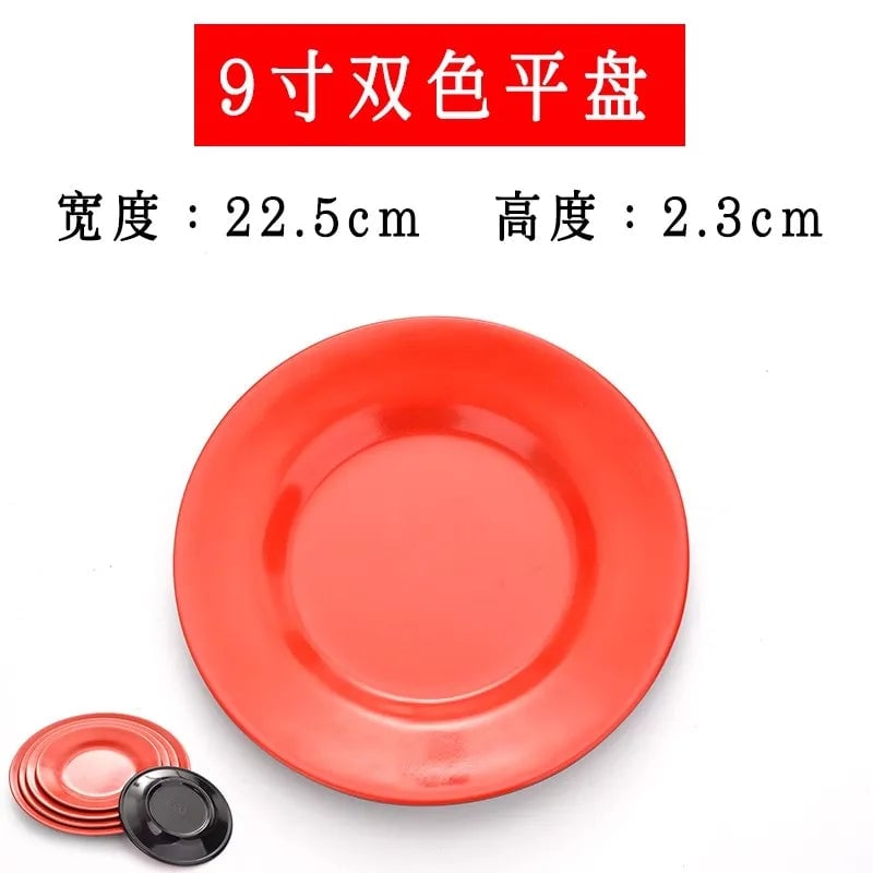 Round Red Melamine Plate - Durable Plastic Self-Service Tableware