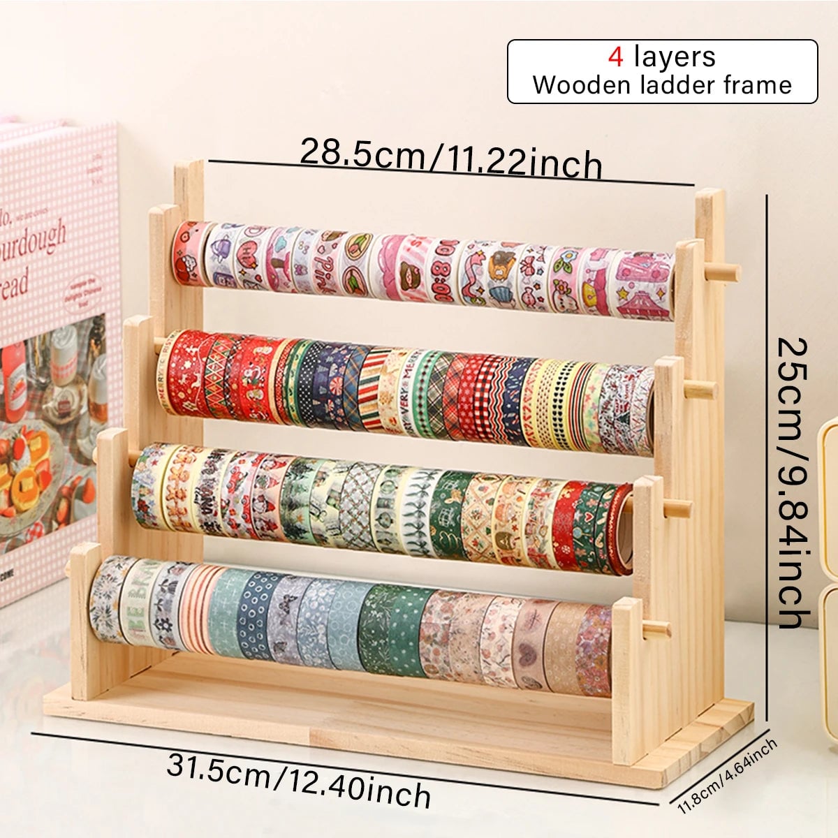 Wooden Desktop Organizer Rack for Tape Stickers & Necklaces