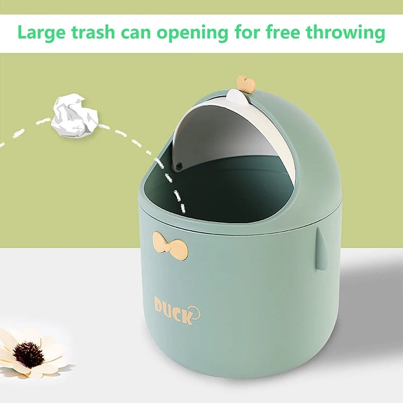 Mini Desktop Trash Can with Lid - Portable Cute Cartoon Design