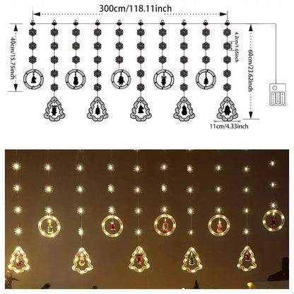 Santa LED Curtain Lights 10 Figures Remote Control Christmas Decor