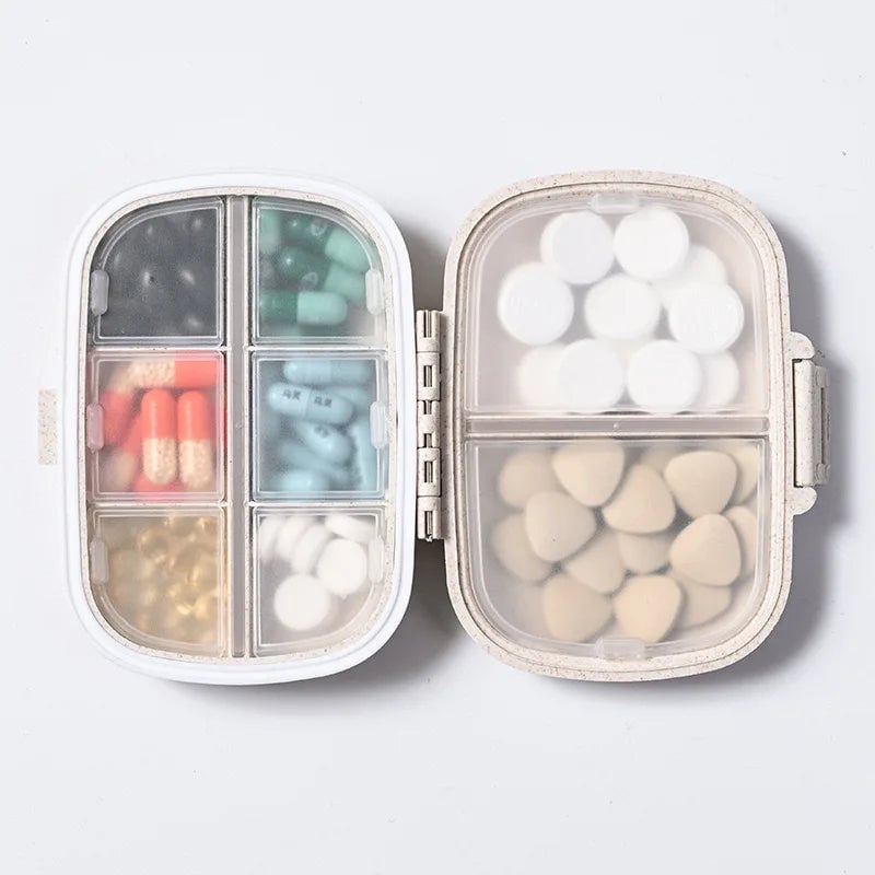 8 Grid Wheat Straw Pill Organizer with Seal Ring Travel Medicine Box