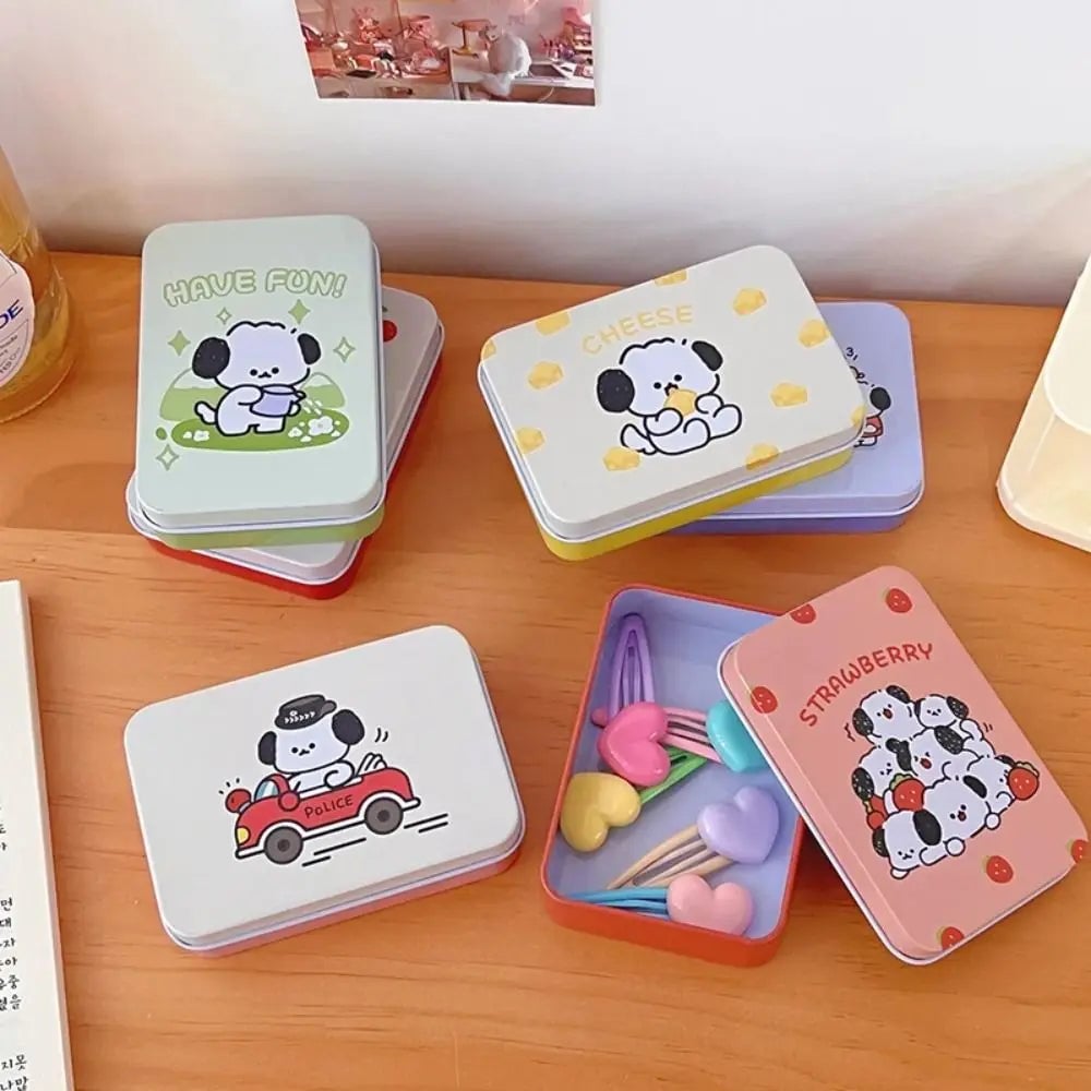 Rectangular Tinplate Puppy Storage Box - Mini Metal Cartoon Organizer