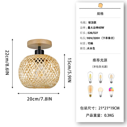E27 Retro LED Bamboo Woven Ceiling Light - Corridor Aisle Decor