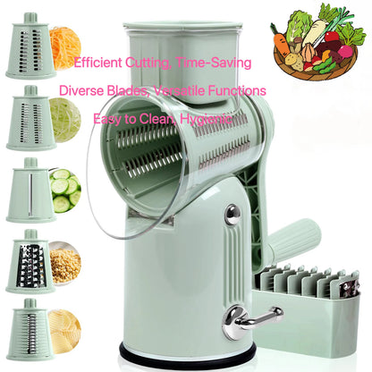5-Blade Rotary Cheese Grater with Suction Base - Vegetable Shredder